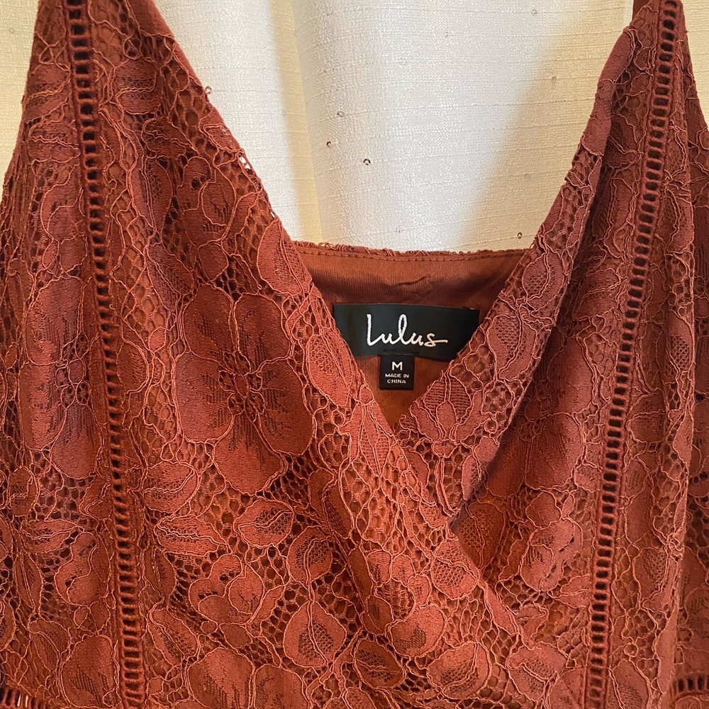 Lulus Light Brown Lace Ruffle Mini Dress - Picture 2 of 3